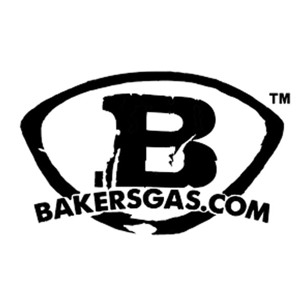 Logo of Baker's Gas represented by the letter "B" and the address "bakersgas.com"