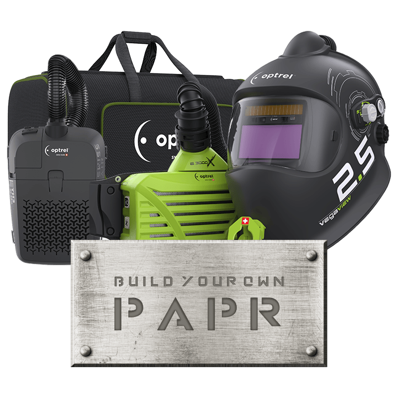 Optrel Build Your Optrel Custom PAPR Systems composed of buddy bag, optrel helmet, PAPR system and battery.