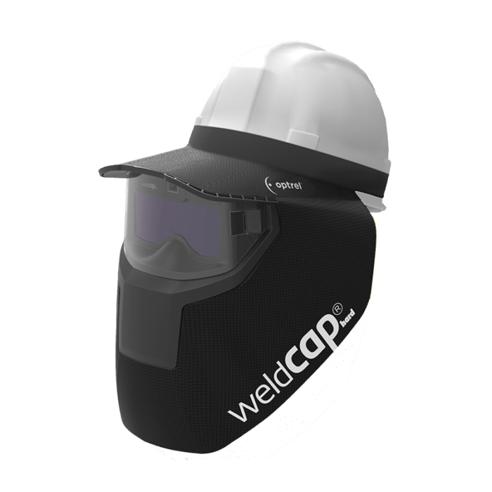 Optrel Weldcap Hard is compatible with standard hard hats and can accommodates the use of ear muffs.