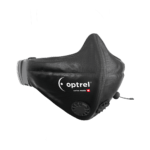 Mouth-Nose Mask for Swiss Air - Black with air vents on each side and optrel logo on the left side.