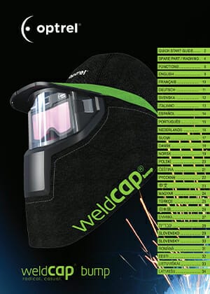 Optrel Weldcap Bump Product Manual Cover featuring Weldcap Bump and the list of its product functions in green tabs.