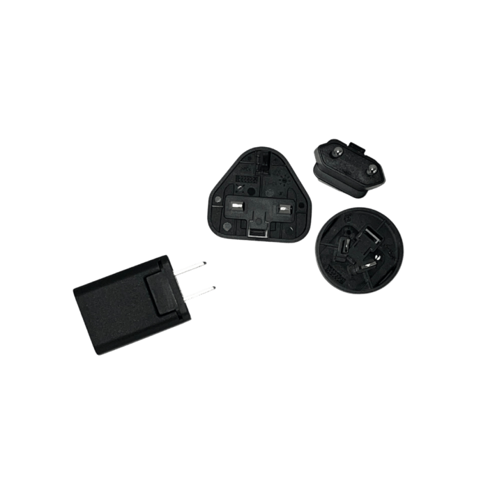 Optrel USB Charger with US/EU plug adapters (version 3) - with nose of the adapters pointing front.