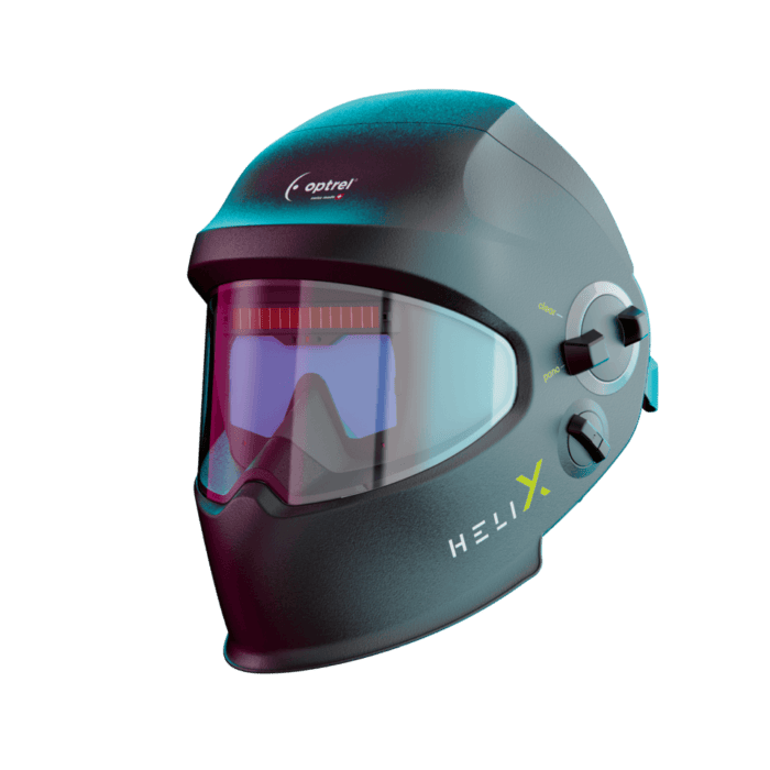 Optrel Helix CLT welding helmet with adjustable knob and helix logo on the side.