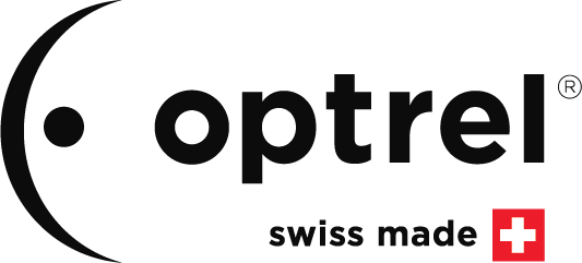 Optrel logo black represented by the text "Optrel Swiss Made" and the Swiss Flag symbol.